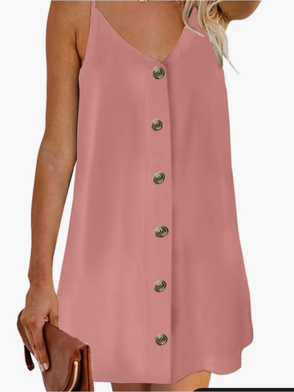 Pink Button-Front Mini Slip Dress with Adjustable Straps